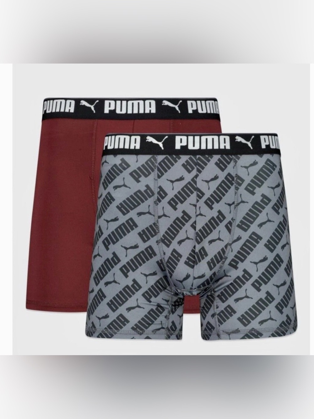 PUMA Men’s 2 Pack  Boxer Briefs Gray Burgundy Size XL (40-42)